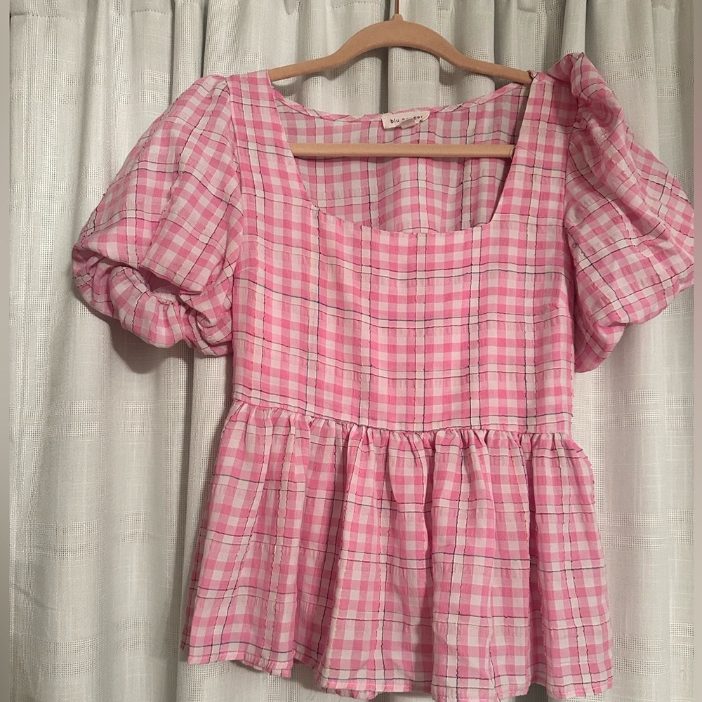 Puff short sleeve gingham shirt